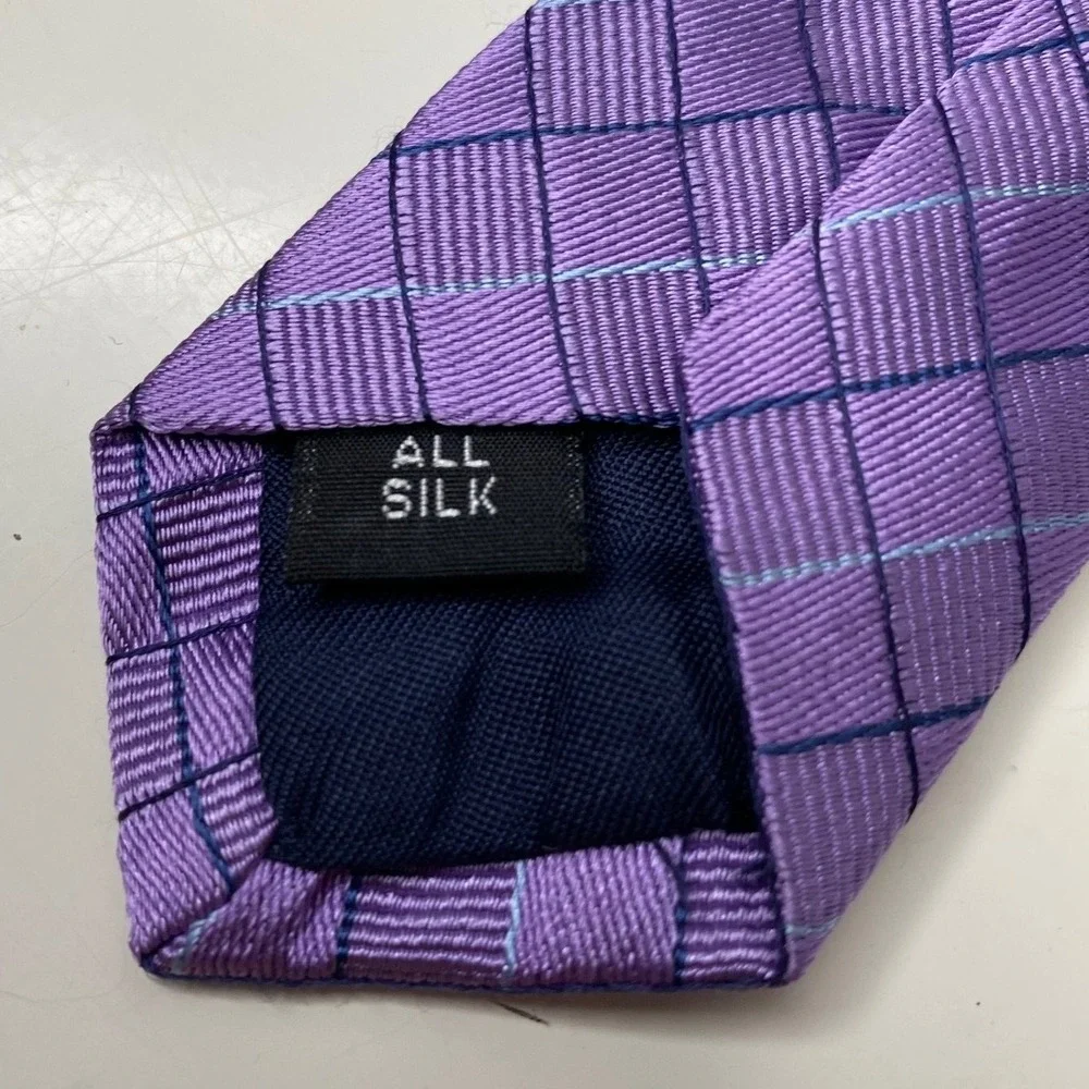 Holland & Sherry Savile Row London Purple Silk Diamond Weave Necktie‎ Handmade